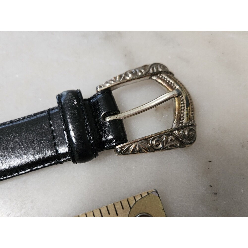 Fossil Women’s Medium Belt Black Leather Golden Metal Flowers Detail Cowgirl